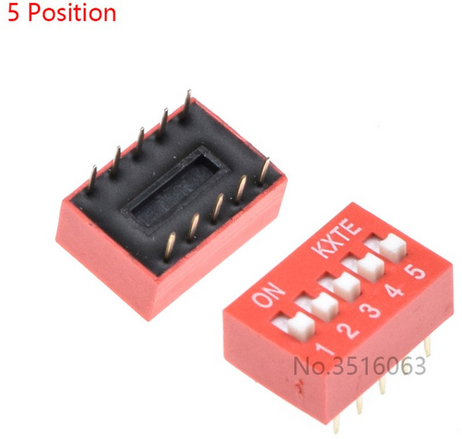 10PCS 빨간색 10 54MM 위치 DIP ROW DOULE 12 PITCH 비트 슬라이드 스위치 토글, 5 Position