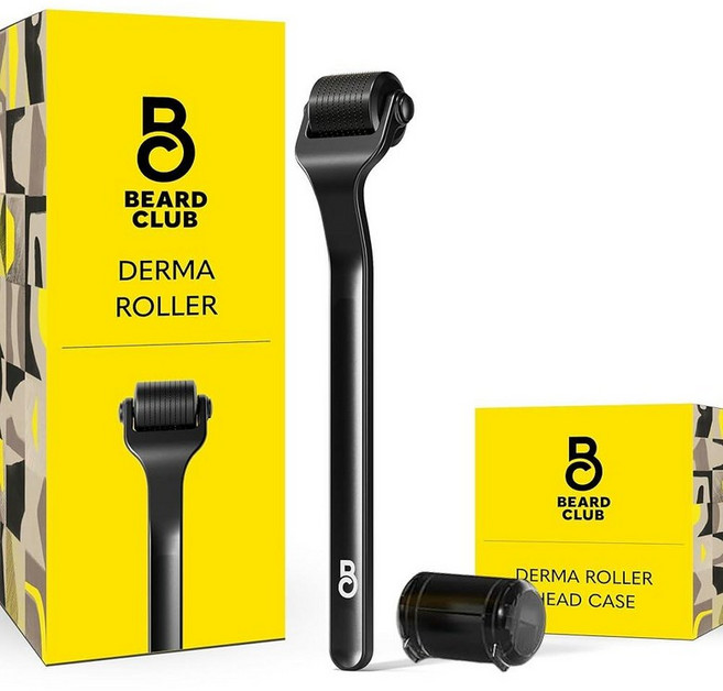 The Beard Club Derma 롤러 및 클렌징 스프레이 키트 - 수염 두피 얼굴용 미세 니들 롤러 수염 바늘 클리너 포함 가정용 마이크로 스킨 장치 남성 여성용, 프리미엄 더마 롤러, 프리미엄 더마 롤러