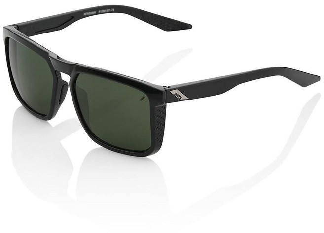 100% Renshaw 스퀘어 스타일 선글라스 내구성 있는 경량 액티브 퍼포먼스 안경 고무 템플 그립 사이드 글레어 쉴드 소프트 택트 블랙 / 하바나 페이드, 그레이 그린 렌즈, 유광 블랙