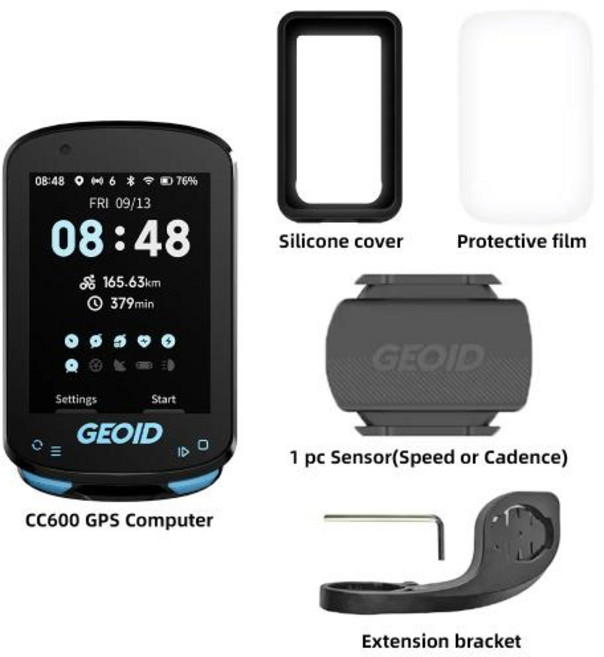 자전거 속도계 무선 GPS 기능 GEOID CC600 컬러 스크린 컴퓨터 스마트 내비게이션 WIFI ANT 11 개 언어 사이클링 주행 거리계, CC600 Computer Set4, 1개