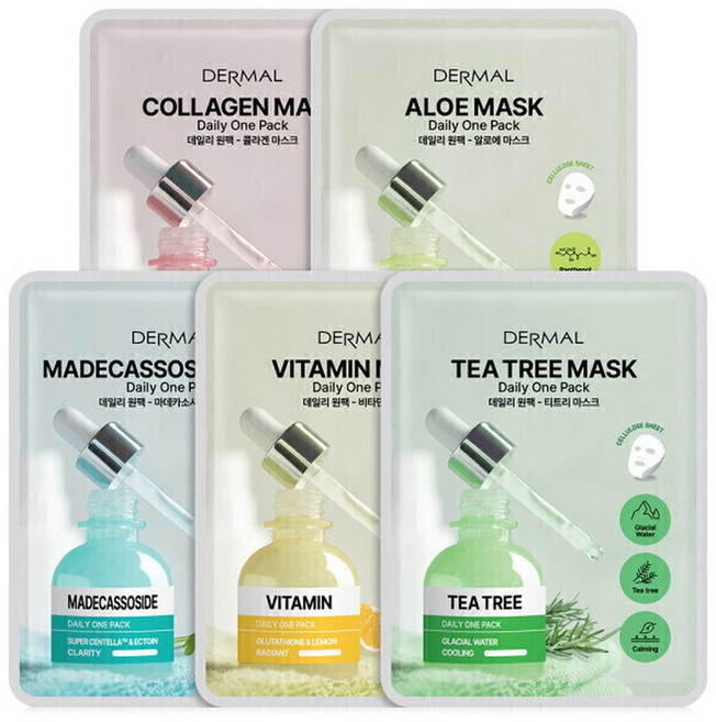 더말 앰플 세럼 마스크팩 50매 (콜라겐10+티트리10+마데카소사이드10+알로에10+비타민10), 1개