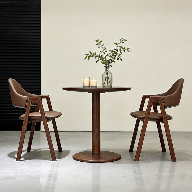 2인용 원형 테이블 의자 세트 상담실 휴게실 카페 업소 거실 발코니 사이드 쇼파테이블 식탁, 브라운