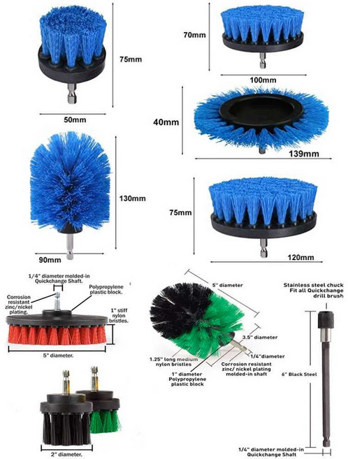차량용 브러쉬 전동 드라이버 자동 브러쉬 욕실 세척, 카키브러쉬스펀지6종세트