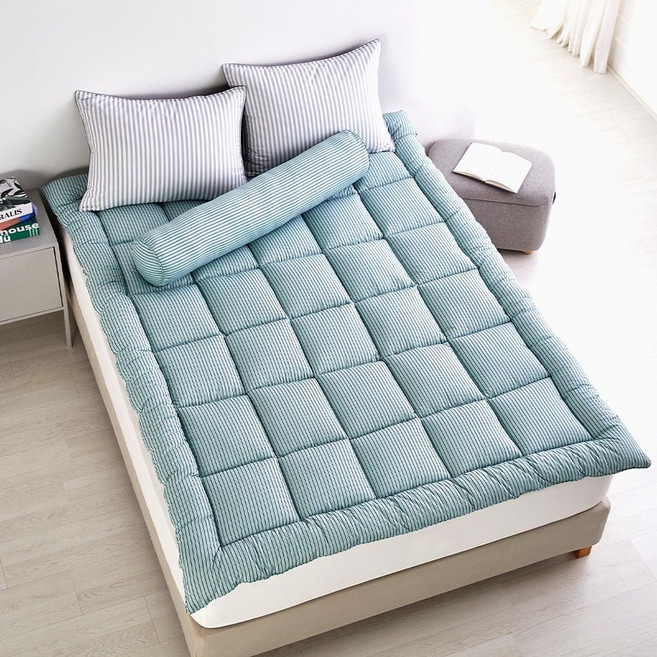 모던하우스 푹신한 소프트워싱 Q 토퍼 그린-CV2225043, 그린스트라이프