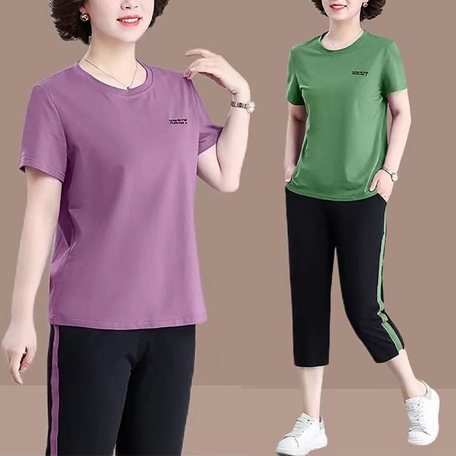 중년여성의류 엄마복 캐주얼 반팔티 7부바지 데일리룩 루즈핏 운동복 트레이닝 헬스복 상하의세트