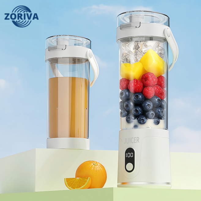 ZORIVA 무선 소형 휴대용 믹서기 600ml대용량 USB충전식 다기능 믹서기, 화이트-QQ