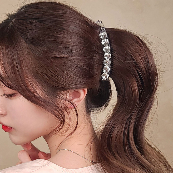 초콜리트쥬얼리 샤인하트 크리스탈 큐빅 하트 포니테일 헤어 집게 바나나핀 - 4color
