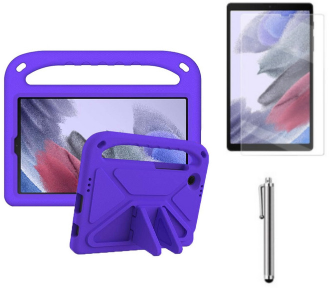 갤럭시탭A7 라이트 Lite 8.7 슬림 북커버 케이스 스탠드+액정필름+터치펜 SM-T220N T225N 케이스나라, 에바폼케이스(퍼플)
