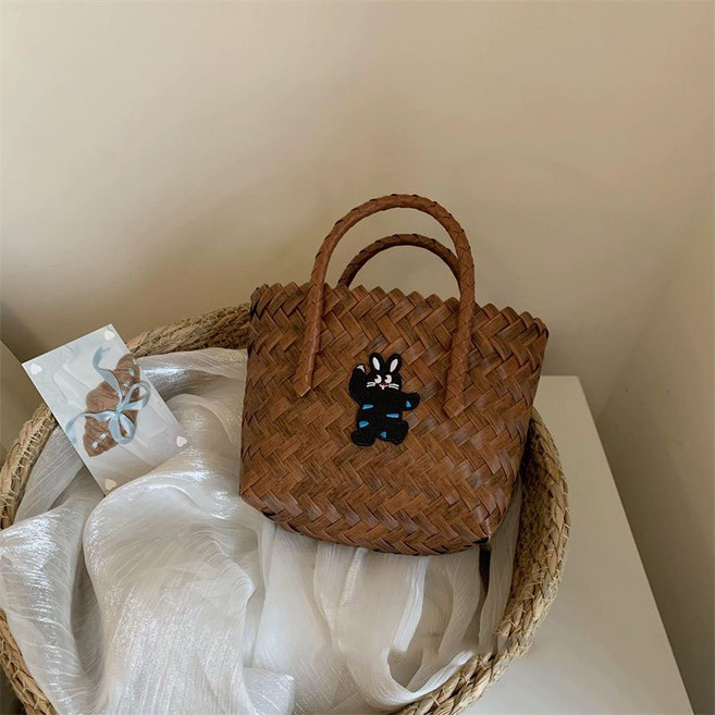 여성 여름 라탄 숄더백 캐주얼 데일리 바캉스룩 대용량 밀짚 가방 빈티지 패션 짜임 장바구니 토트백 YHY