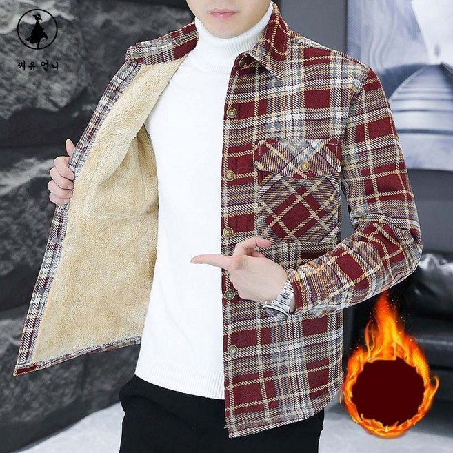 남성 도툼 후리스 기모 체크 남방 코트 따뜻한겨울 셔츠 아우터 루즈핏