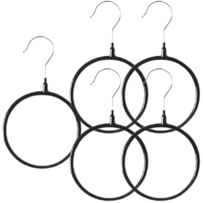 지구봄 원형 스카프 넥타이 다용도 옷 걸이(논슬립 고급형), 블랙, 5개