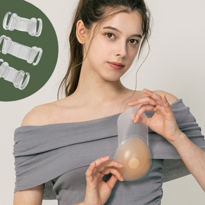 [췸이네]바디히든핏 피부촉감 실리콘 리프팅 니플커버 투명날개형 + 후크 세트