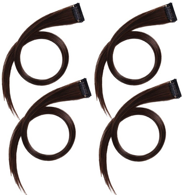 옴브레 헤어 피스 붙임머리 브릿지 부분 가발 웨이브, 4개, 브라운