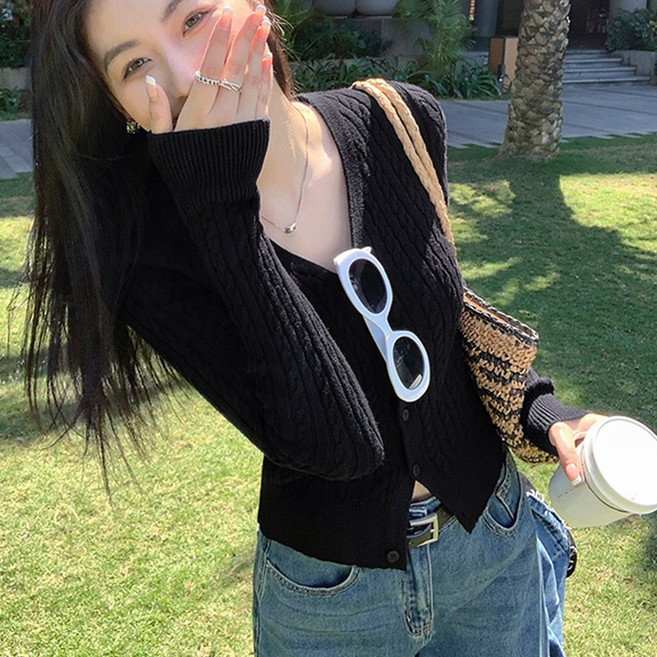 메이킹유 슬림핏 케이블 니트 WC3311벨루가디건