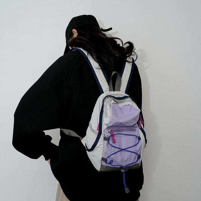新款戶外撞色登山包可愛學生書包旅行小背包, 1個, 灰紫色