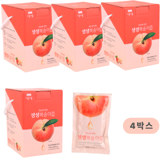 시골내음 첫눈에 반한 생생 복숭아즙 소포장, 110ml, 4박스