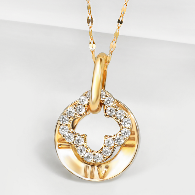 오엔나 14K 18K 데일리 큐빅 여성 로마 페르소나 레이어드 럭키 클로버 금 목걸이