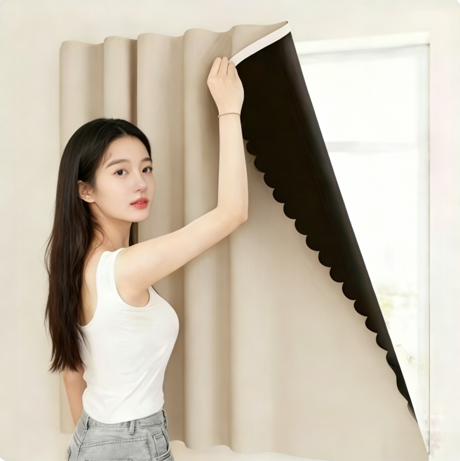 라워스 쉬운탈부착 벨크로 암막 커튼