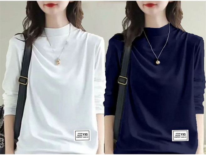 1+1 여자 목폴라티 캐주얼 가을 겨울 반폴라 긴팔티 슬림핏 이너티 상의 여성 순면 긴팔 티셔츠 WXY