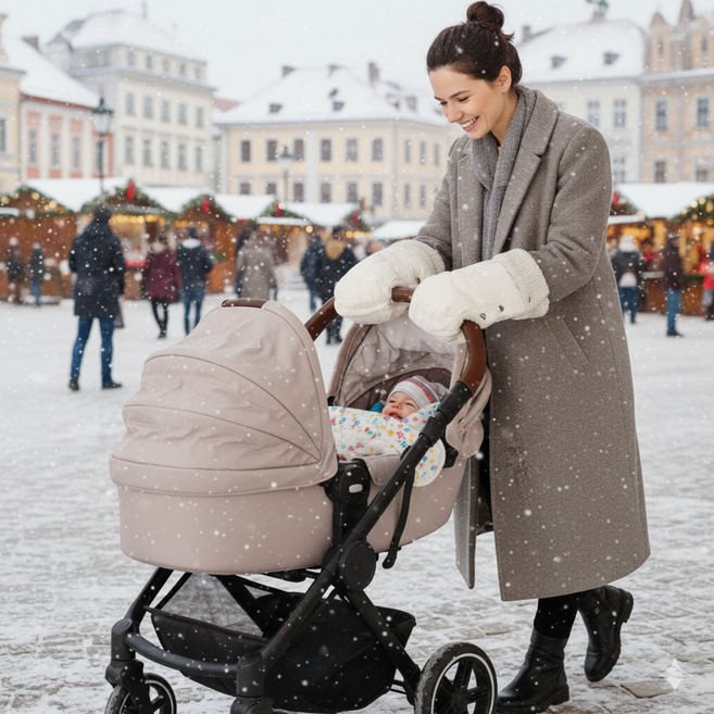 유모차 방한 핸드머프 롱장갑 버튼장갑 탈부착 개별분리형 생활방수 어린이집등원필수템 자전거 킥보드 애견유모차, 1개, 버튼 핸드머프 베이지