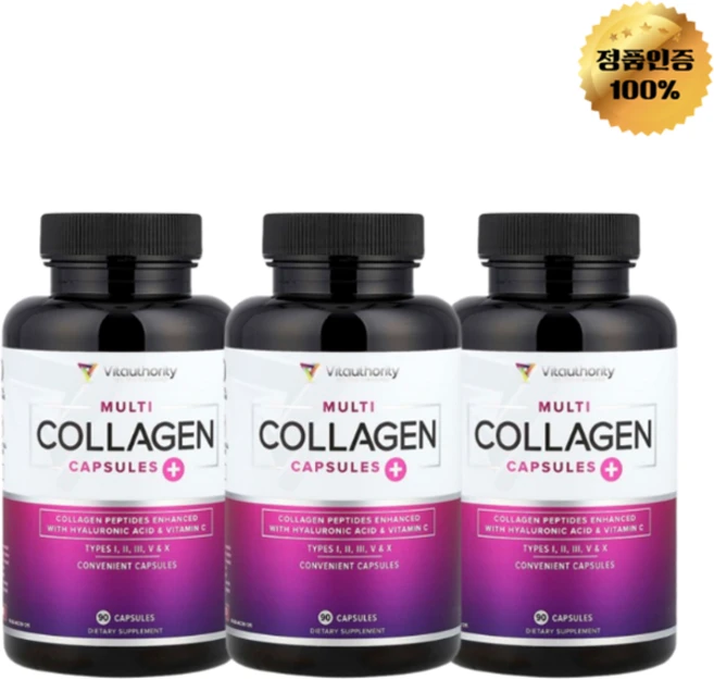 2+1 비타어쏘리티 멀티 콜라겐 + 히알루론산 비타민C 칼슘 1600mg 캡슐 90정, 90회분, 3개 - 쿠팡