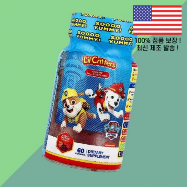 릴 크릿터스 포 패트롤 젤리 구미 종합비타민 멀티비타민 과일 후루츠 60젤리 L'il Critters Paw Patrol Gummy Multivitamin Fruit 60 Gu, 1, 60