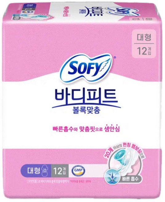 바디피트 볼록맞춤 생리대 대형 12개입, 2개