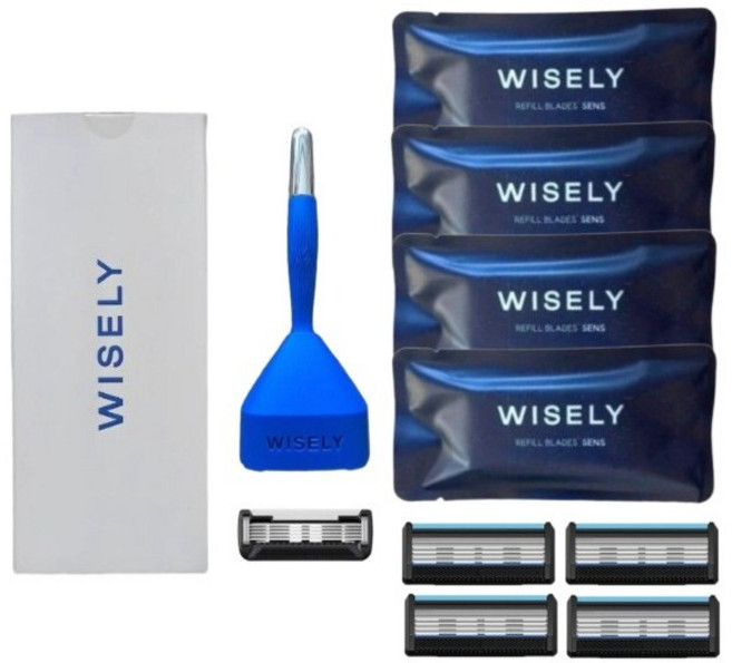 와이즐리 면도기 면도날 PRO1개 SENS16개 거치대 세트, 사파이어블루+SENS면도날, 1개