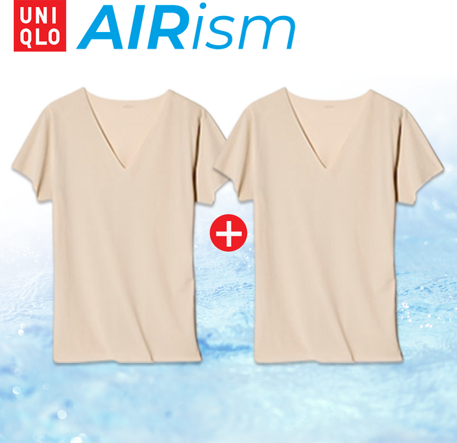 AIRism 유니클로 에어리즘 메쉬 심리스 브이넥 쿨 반팔티 2p + 보관파우치