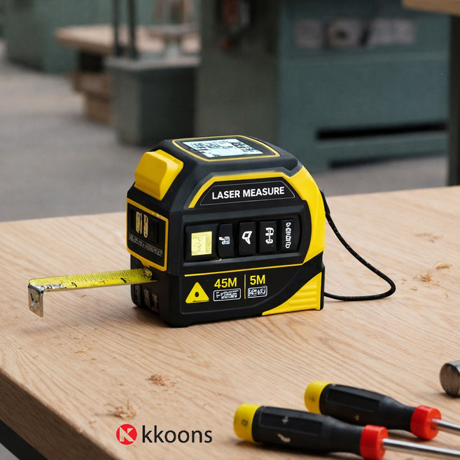 꾼스 4IN1 충전식 레이저 줄자 디지털 거리측정기 수평계 레벨기 전자줄자 40M, 1개