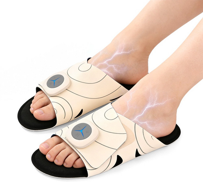CozyTemp EMS 저주파 발마사지기 슬리퍼형 무선 발 안마기, 아이보리