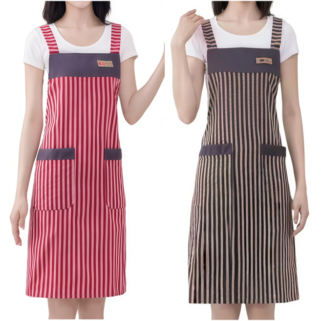 준성유통 주방 카페 업소용 캐주얼 투 포켓 다용도 앞치마 2p, 2개, 레드+브라운