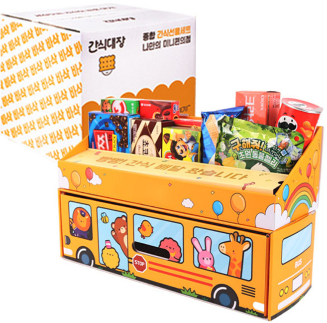 [간식대장] 간식선물추천 인기과자선물세트 어린이 과자 선물 스낵버스 26종 고래밥 초코송이 칸쵸 통크 오트롤 까먹는젤리 왕꿈틀이 프링글스 예감 엠엔엠즈 마이쮸 새콤달콤 스키틀즈, 1개
