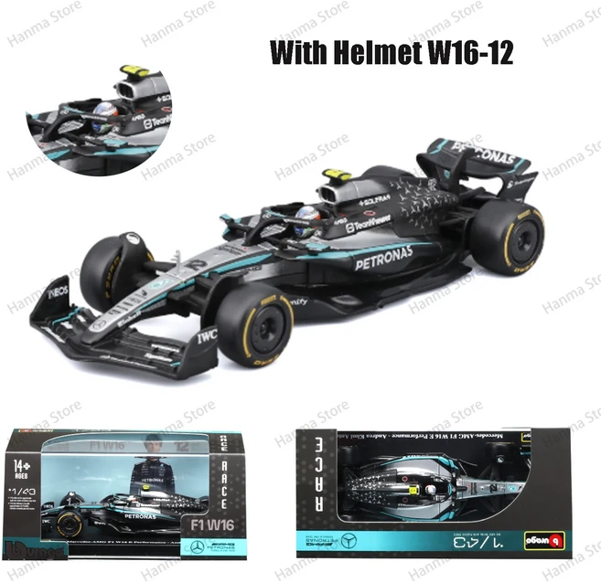 부라고 1:43 F1 BWT 알파인 모델 헬멧 포함 2025 합금 어처 포뮬러 레이싱 카 장난감 MCL39 W16 RB21, 10 W16-12 Jing