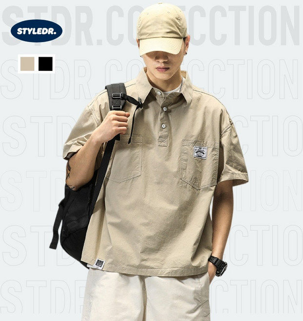 스타일닥터 남자 여름 반팔 반팔 루즈핏 셔츠 통기성 반팔 캐주얼 티셔츠