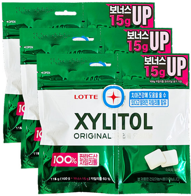 롯데제과 자일리톨 오리지널 리필 87gX3개+보너스gX3개, 105g, 3개