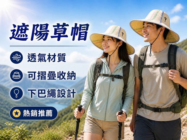 遮陽草帽 透氣材質 可摺疊收納 下巴繩設計