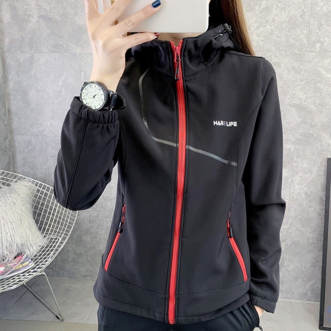HARELIFE 女款戶外刷絨保暖軟殼衝鋒外套