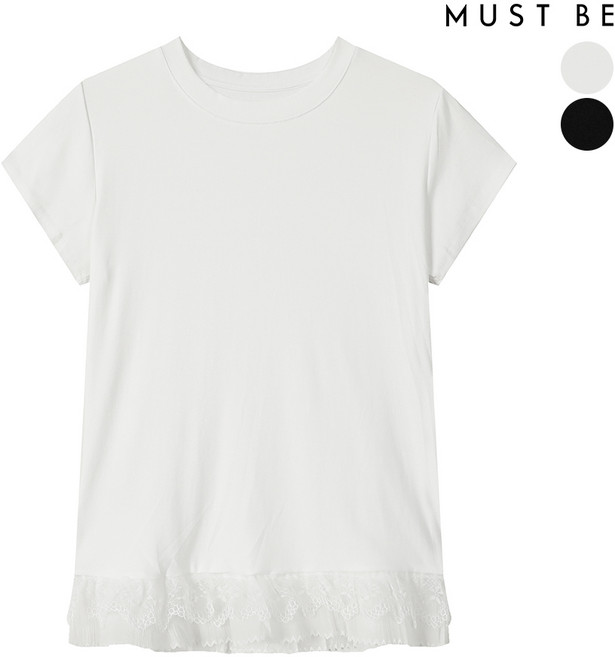 머스트비 밑단레이스 라운드 반팔 롱티셔츠