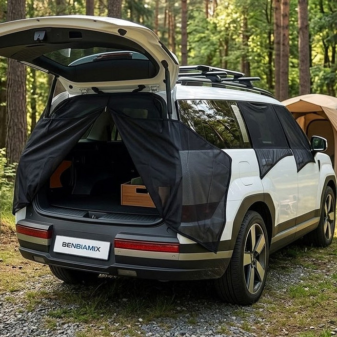 벤비아믹스 싼타페MX5 차박 모기장 세트 앞문 뒷문 트렁크 3종 캠핑 차크닉 햇빛가리개 사생활보호 그늘막 커튼 00362, 1세트, 1. 사이드미러 타공형 3종세트