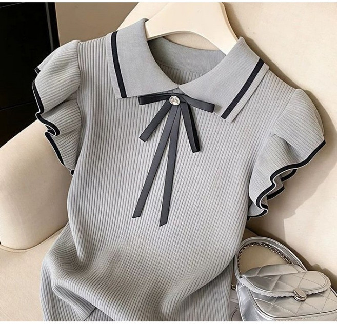 Toruva어린이 여름 귀여운 칼라 반팔 티셔츠 레이스 장식 사랑스러운 스타일14세 이상