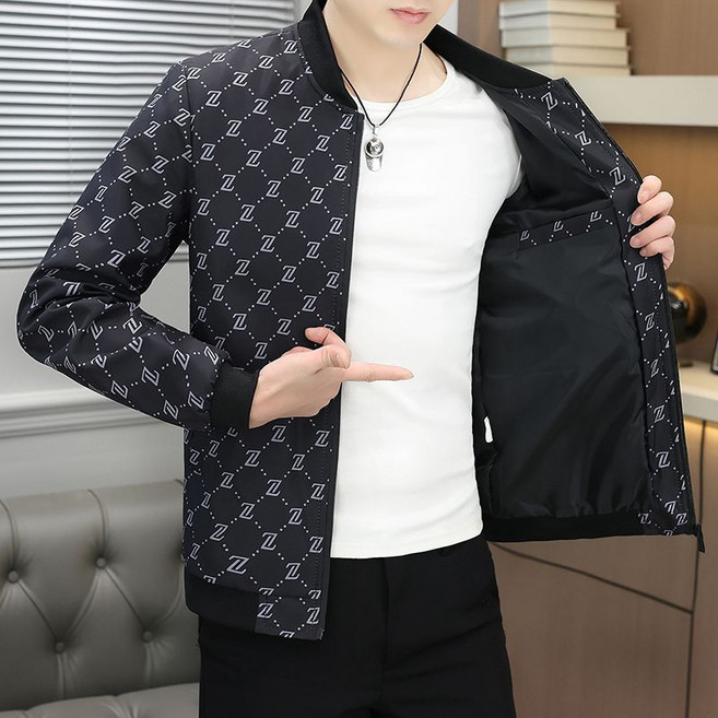 녕동 봄가을 남성 자켓 슬림 캐주얼 프린트 바람막이 얇은 집업 자켓