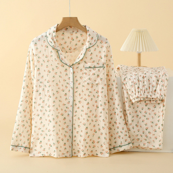 《小日子家居館》新款女睡衣 純棉棉紗女士春秋長袖寬鬆薄款 小清新套裝