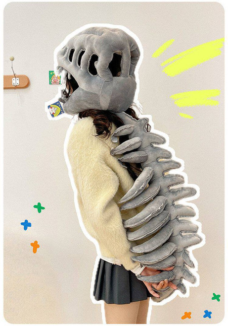 恐龍骨架造型頭飾與背飾組 趣味 cosplay 服飾配件, 灰色骨架, 1個