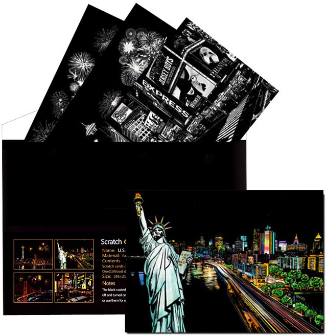 오꿈 스크래치페이퍼 컬러링보드 어린이스크레치종이, 15 미국 (A4) 4set