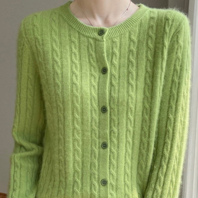 데일리쮸 여성 꽈배기 라운드 니트 가디건