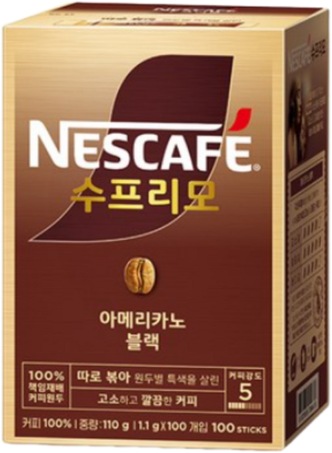 네스카페 수프리모 블랙(무설탕/100T/네슬레), 1.1g, 100개입, 1박스