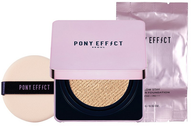 PONY EFFECT GLOWSTAY 氣墊粉餅 SPF50+ PA+++ 持久保濕 打造韓系水光肌, 002 PORCELAIN (正裝+補充), 1個