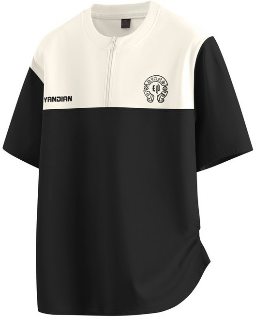 YANDIAN 撞色短袖圓領T恤, 黑色,8XL（建議體重127-137公斤）