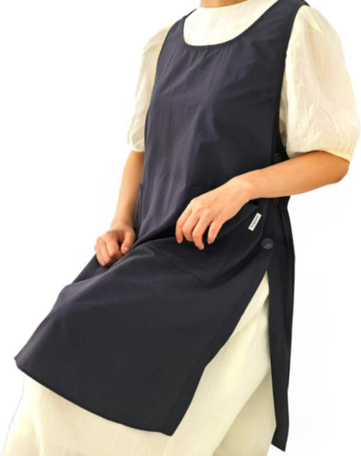 [룩엣홈]어린이집 카페 가벼운 빅사이즈 단추형 원피스 앞치마, 1개, 단추형 차콜블랙(Charcoal Black)